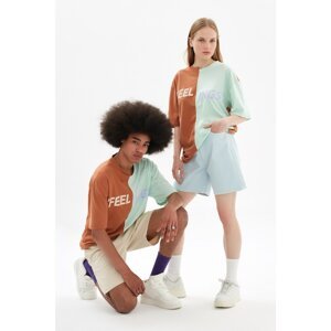 Trendyol Brown Unisex Oversize Color-Blocked T-Shirt