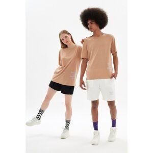 Trendyol Beige Unisex Embroidered Regular Fit T-Shirt