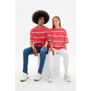 Trendyol Red Unisex Oversize Striped T-Shirt