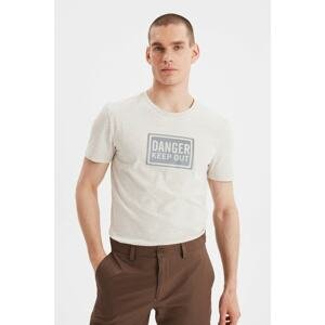 Trendyol Beige Men's Slim Fit Short Sleeve Reflector Printed T-Shirt