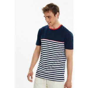 Trendyol Navy Blue Men's Regular Fit Short Sleeve Striped T-Shirt