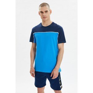 Trendyol Navy Blue Men's Regular Fit Crew Neck Paneled T-Shirt