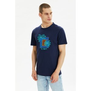 Trendyol Navy Blue Men's Regular Fit Crew Neck Short Sleeve Printed T-Shirt