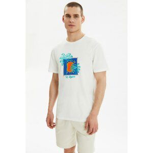 Trendyol Ecru Men's Regular Fit Crew Neck Short Sleeve Printed T-Shirt