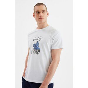 Trendyol White Men's Slim Fit Short Sleeve Motorcycle Printed T-Shirt