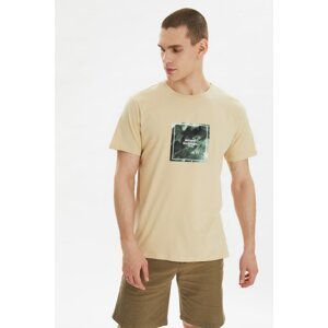 Trendyol Beige Men's Regular Fit Crew Neck Short Sleeve Printed T-Shirt