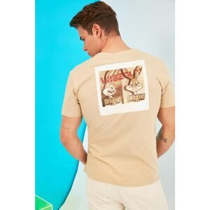 Trendyol Beige Men's Regular Fit Crew Neck Printed Licensed Bugs Bunny Short Sleeve T-Shirt