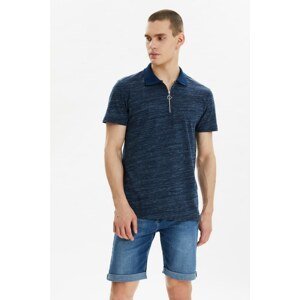 Trendyol Navy Blue Men Slim Fit Zippered Short Sleeve Polo Neck T-shirt