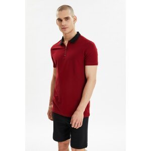 Trendyol Burgundy Men's Short Sleeve Slim Fit Zipper Detailed Polo Neck T-shirt