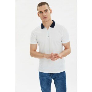 Trendyol White Men's Short Sleeve Slim Fit Zipper Detailed Polo Neck T-shirt