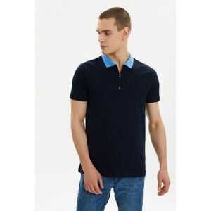 Trendyol Navy Blue Men's Short Sleeve Slim Fit Zipper Detailed Polo Neck T-shirt