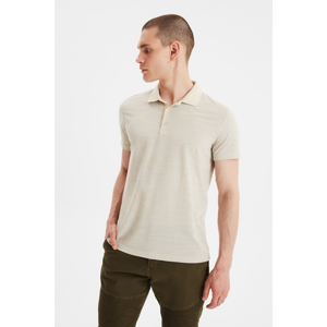 Trendyol Beige Men's Slim Fit Short Sleeve Jacquard Single Jersey Polo Neck T-shirt