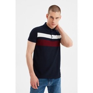 Trendyol Navy Blue Men Slim Fit Short Sleeve Striped Polo Neck T-shirt