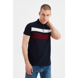 Trendyol Navy Blue Men Slim Fit Short Sleeve Striped Polo Neck T-shirt