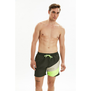 Trendyol Dark Green Men's Color-Blocked Paneled Swim Shorts