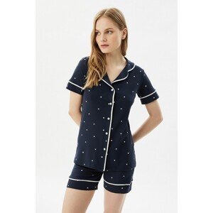 Trendyol Navy Printed Knitted Pajamas Set