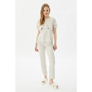 Trendyol Gray Printed Knitted Pajamas Set