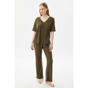 Trendyol Khaki Camisole Knitted Pajamas Set