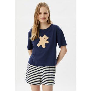 Trendyol Navy Printed Knitted Pajamas Set