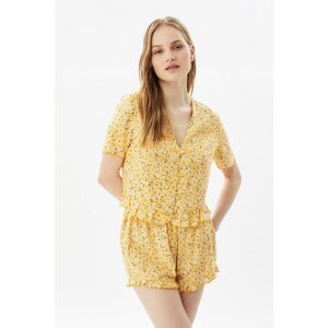 Trendyol Yellow Flower Patterned Woven Pajamas Set