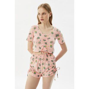 Trendyol Pink Cactus Pattern Knitted Pajamas Set