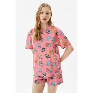 Trendyol Pink Cupcake Patterned Knitted Pajamas Set