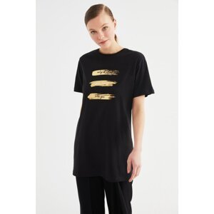 Trendyol Black Printed Knitted Tunic T-shirt