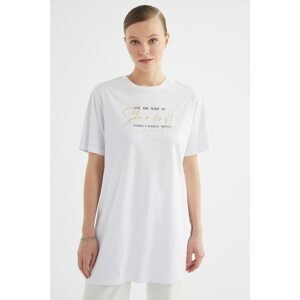 Trendyol White Printed Knitted Tunic-T-Shirt