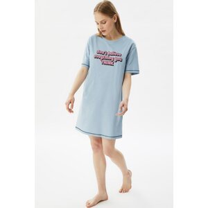 Trendyol Blue Slogan Knitted Nightgown