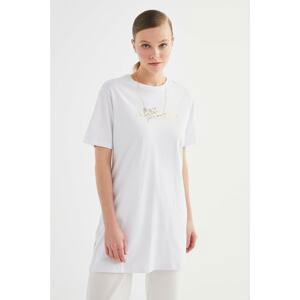 Trendyol White Printed Knitted Tunic-T-Shirt