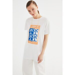 Trendyol White Tropical Knitted Tunic T-shirt