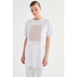 Trendyol White Printed Knitted Tunic-T-Shirt