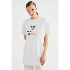 Trendyol White Printed Knitted Tunic T-shirt