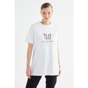 Trendyol White Printed Knitted Tunic T-shirt