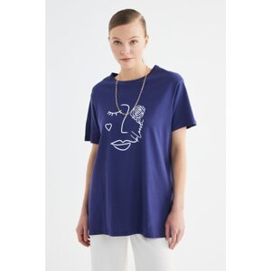 Trendyol Navy Printed Knitted Tunic T-shirt
