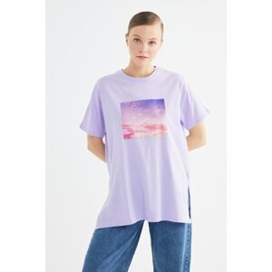 Trendyol Lilac Printed Knitted Tunic T-shirt