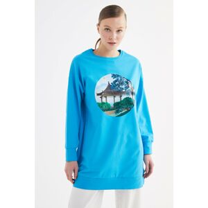 Trendyol Light Blue Printed Knitted Sweatshirt