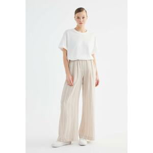 Trendyol Beige Striped Wide-Cut Trousers