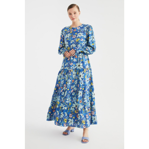 Trendyol Blue Floral Patterned Viscose Dress