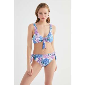 Trendyol Lilac Flower Patterned Tie Detailed Bikini Bottom