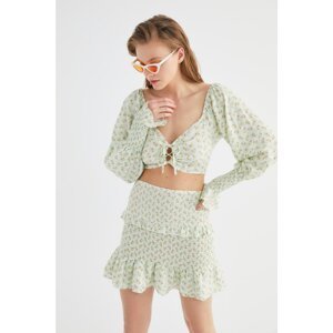 Trendyol Floral Pattern Woven Frill Blouse and Skirt Set