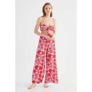 Trendyol Red Flower Patterned Viscose Bottom-Top Set