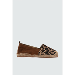 Trendyol Brown Genuine Leather Leopard Detailed Women's Flat Shoe