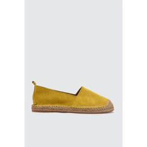 Trendyol Yellow Genuine Leather Straw Bottom Women Flat Shoes