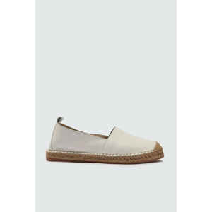 Trendyol White Genuine Leather Straw Bottom Women Flat Shoes