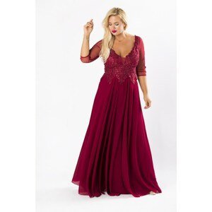 evening maxi dress with embroidered top with sparkling rhinestones and 3/4 sleeves