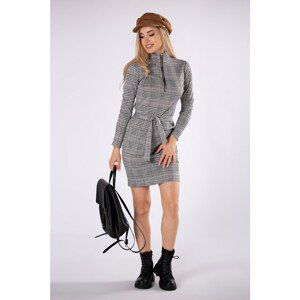 slim fit checkered dress with turtleneck, zipper on the neckline and waist binding