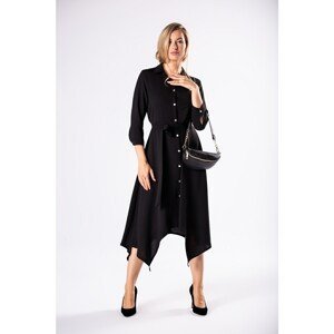 shirt dress with a binding at the waist and elongated sides