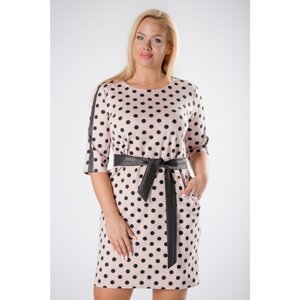 fitted polka dot dress with glitter stripes on the sleeves and a binding at the waist