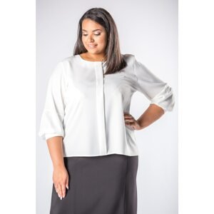 Shirt-cut blouse with puff sleeves and a pleat at the front